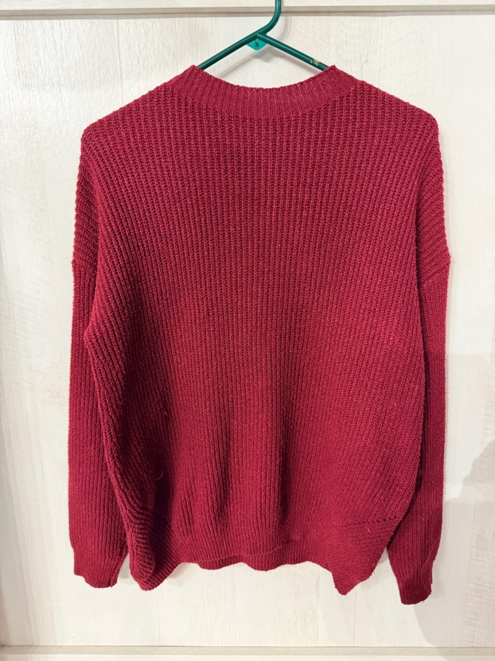 SHEIN Deep Red Ribbed Crewneck Sweater